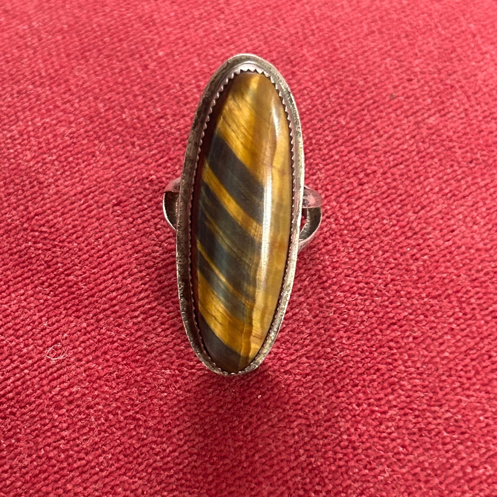 Sterling Silver Tiger’s Eye Marquise Ring – Vintage Statement Stone